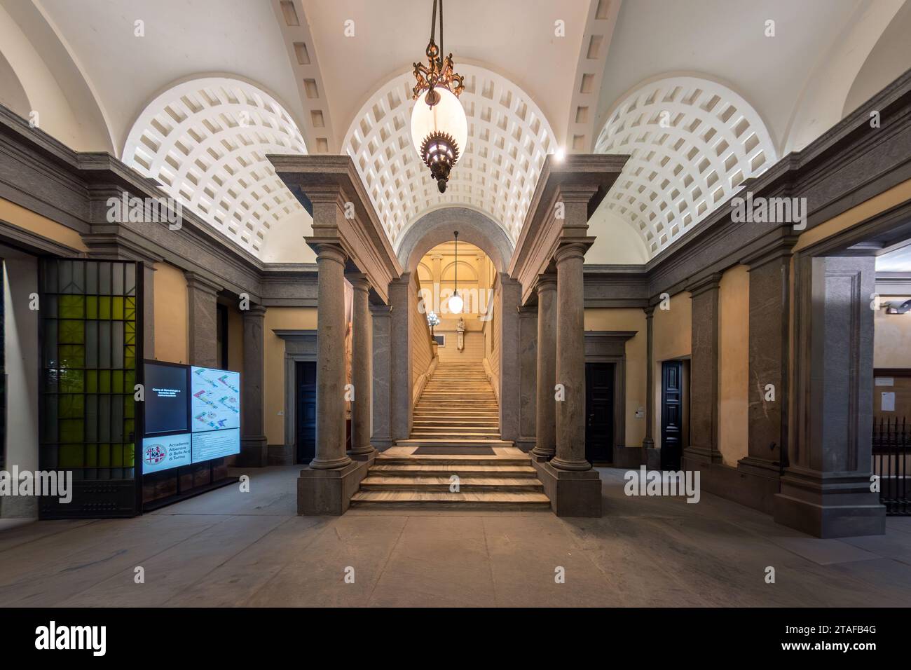 Turin, Italy November 23, 2023 Entrance staircase of the Accademia Albertina Di Belle Arti Di Turin, Italy November 23, 2023 Entrance staircase of the Accademia Albertina Di Belle Arti Di