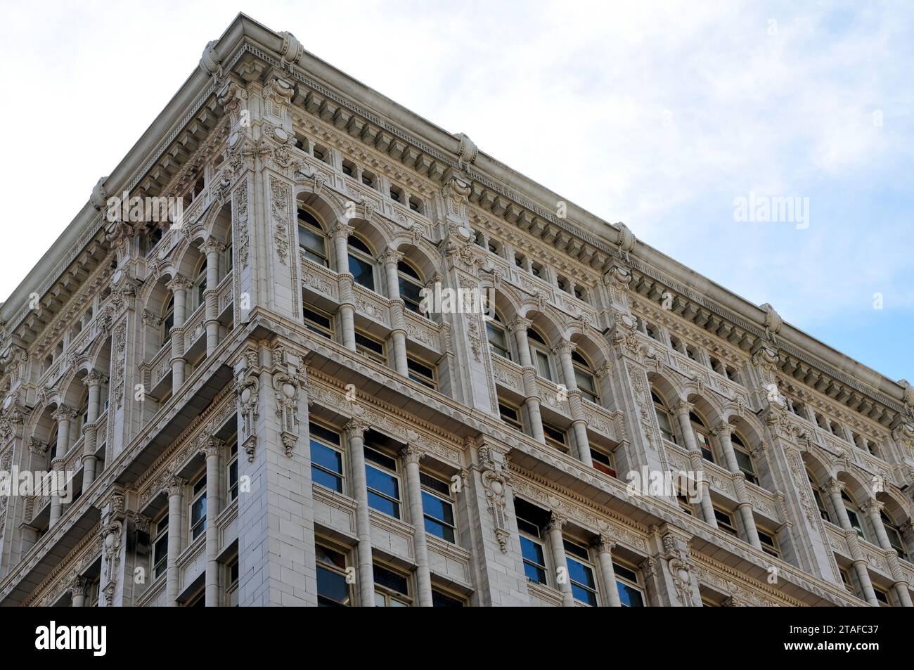 Architectural details of the Broadway Arcade Building, in downtown Los Angeles, California. Stock Photo