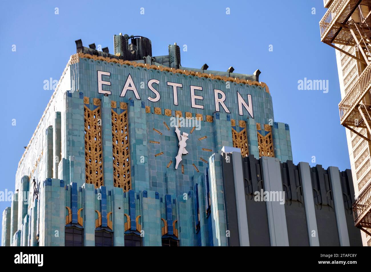 Awash in blues and golds, the iconic Eastern Columbia Building in ...