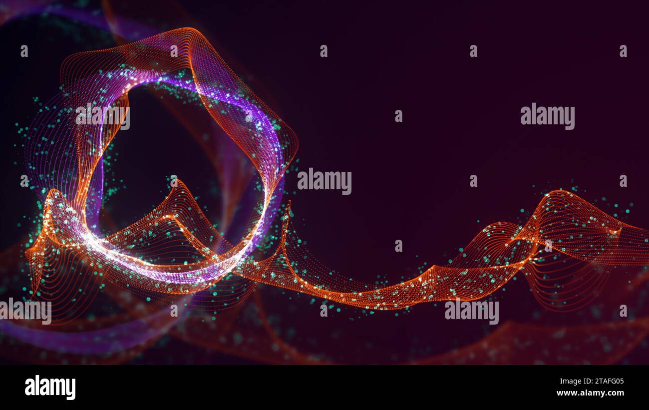 3D rendering of abstract structure of intertwined dots. Bright colored ...