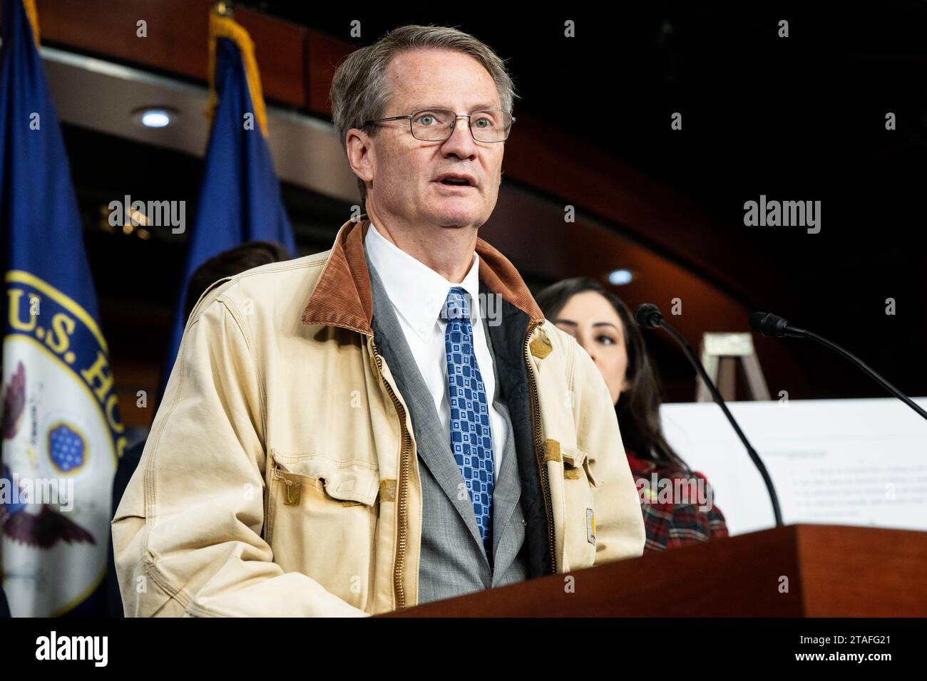 Washington, United States. 30th Nov, 2023. U.S. Representative Tim Burchett (R-TN) speaking at a press conference about government transparency about Unidentified Aerial Phenomena (UAP) at the U.S. Capitol. (Photo by Michael Brochstein/Sipa USA) Credit: Sipa USA/Alamy Live News Stock Photo