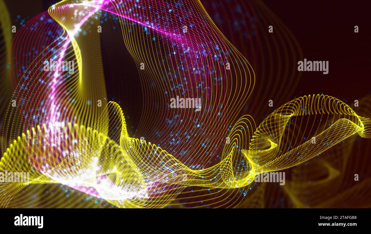 Luminious Threads 3D rendering of abstract structure of intertwined dots. Bright colored ...