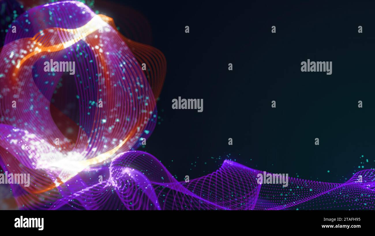 3D rendering of abstract structure of intertwined dots. Bright colored ...