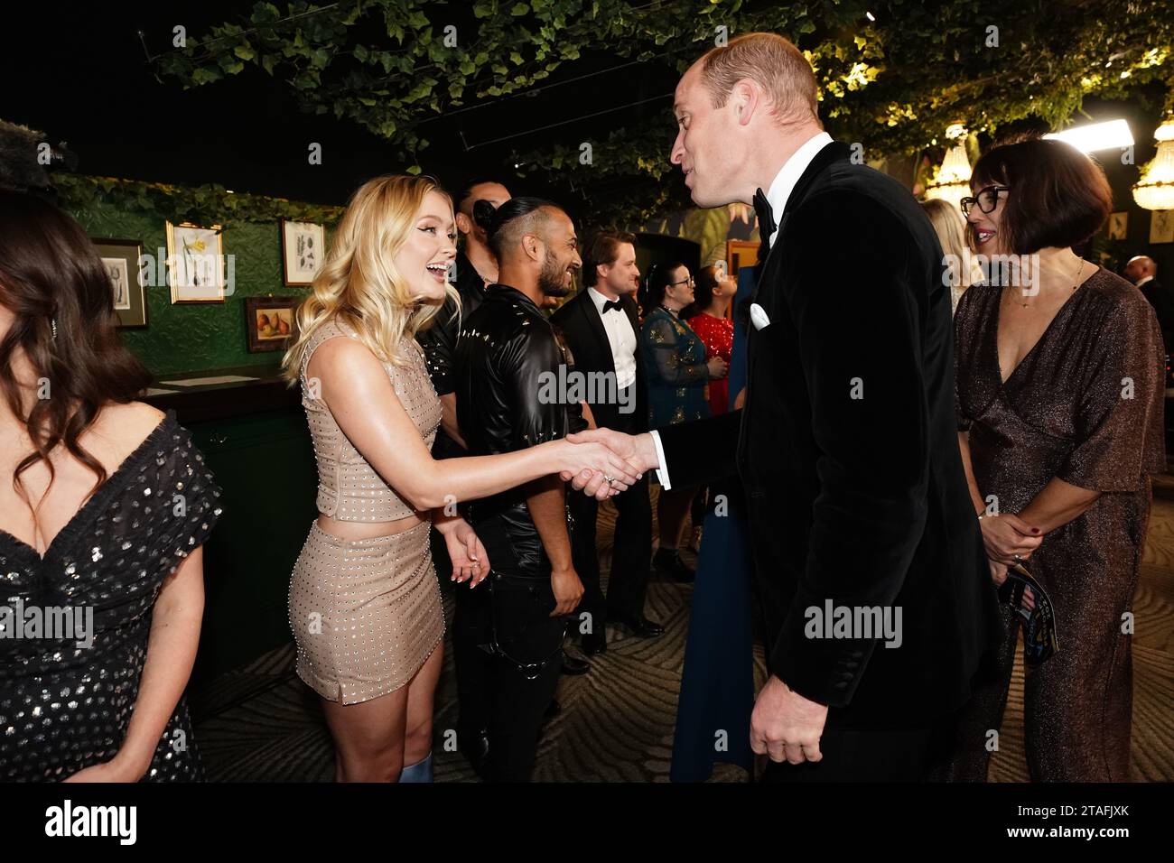 The Prince of Wales talking to Zara Larsson during the Royal Variety