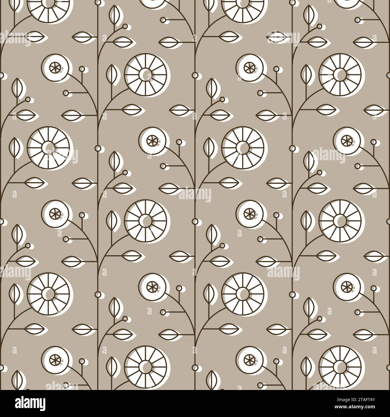 Ethnic floral pattern drawing in linear style on beige background Stock Vector