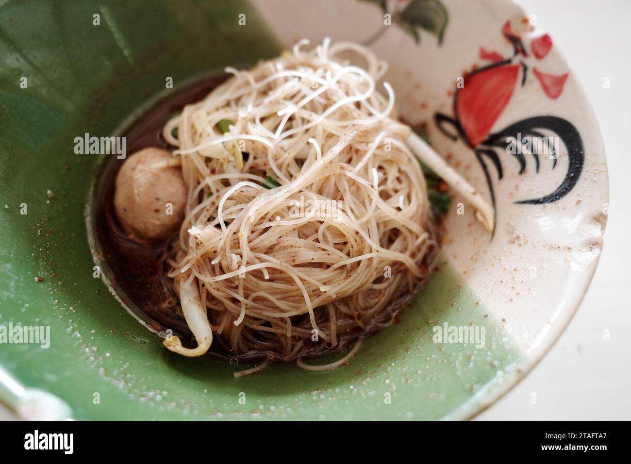 Thai style noodle soup. Thai Boat noodle soup, with beef, meat ball and