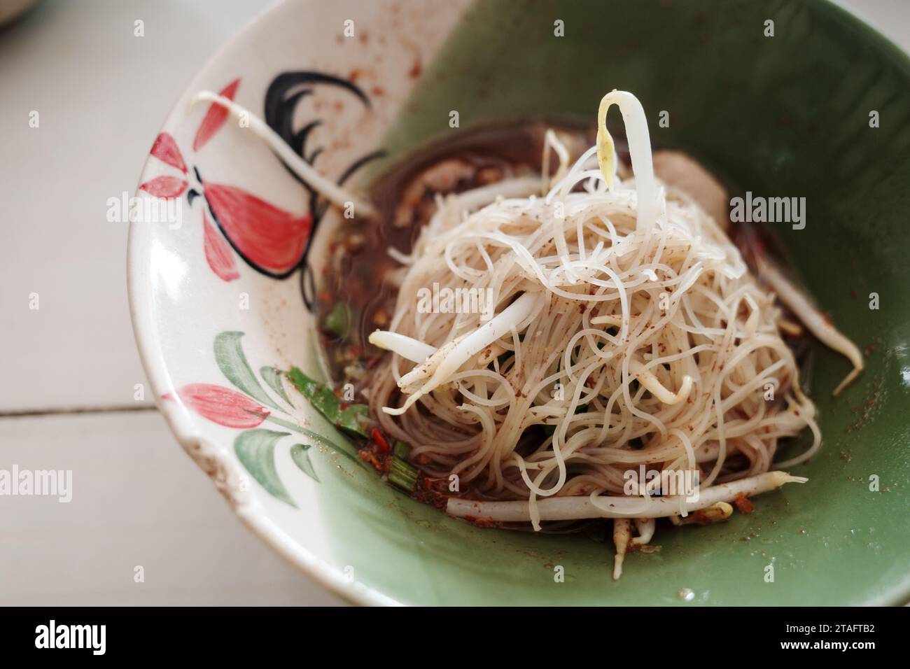 Thai style noodle soup. Thai Boat noodle soup, with beef, meat ball and