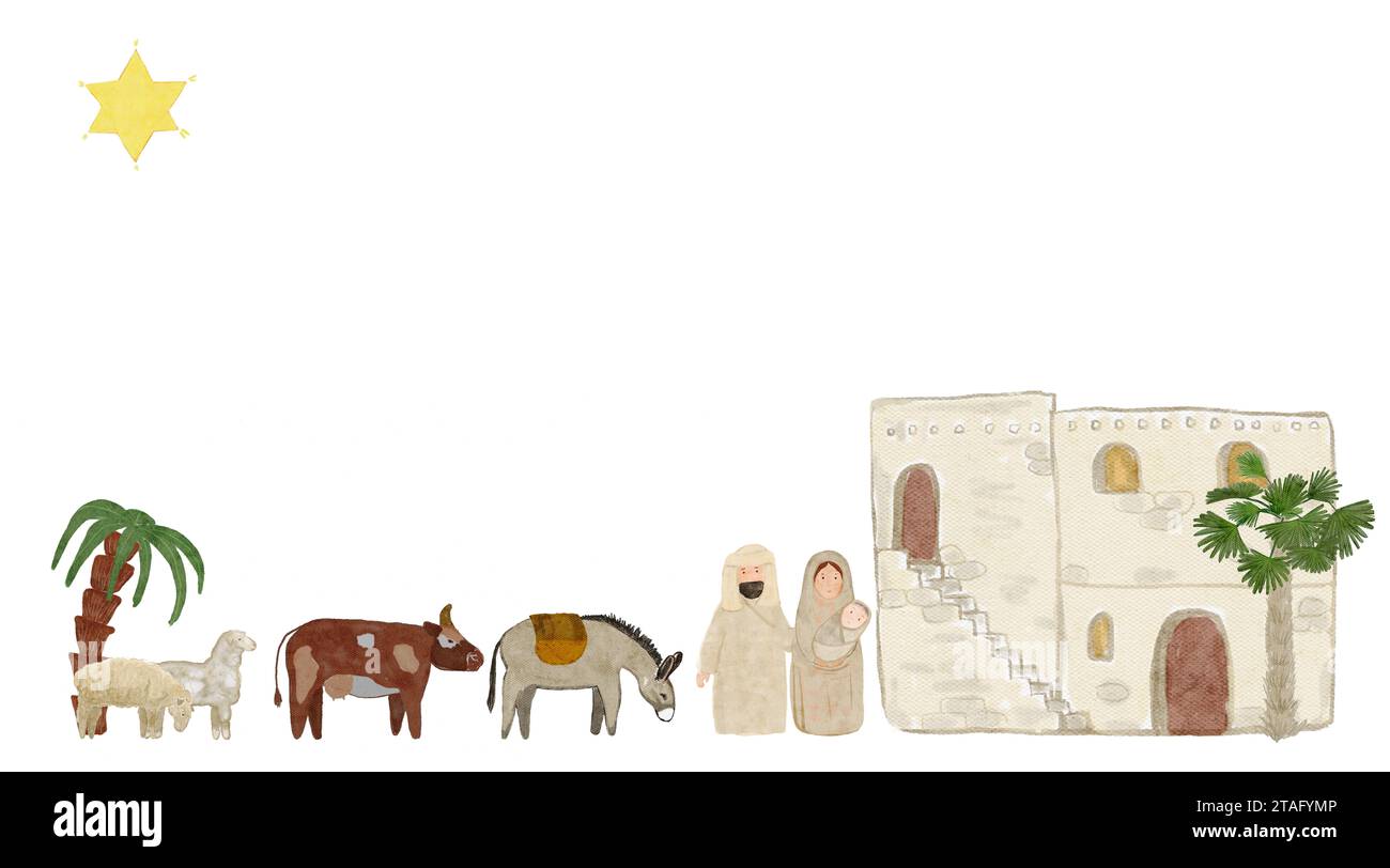 Hand painted watercolor Christmas nativity scene design elements isolated on white Stock Photo