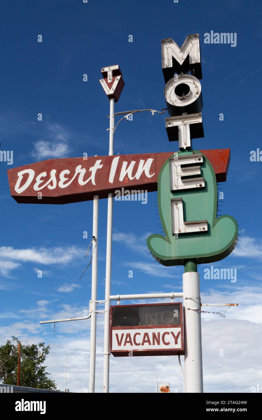 Neon sign for the Desert Inn Motel along state highway 789 in Shoshoni, Wyoming Stock Photo