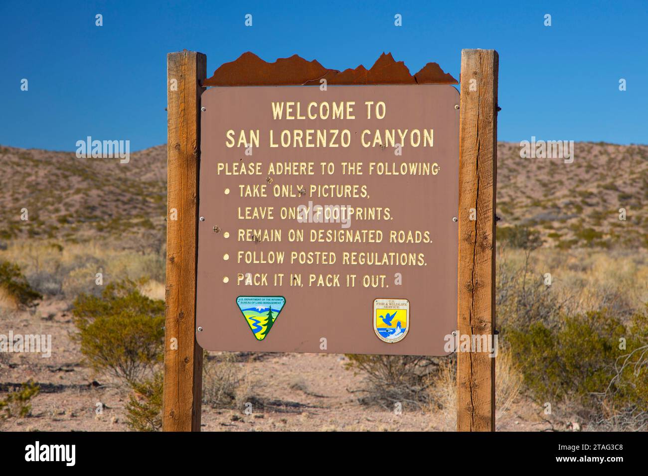 Blm regulations hi res stock photography - San Lorenzo Canyon Sign Socorro Bureau Of Land Management New Mexico 2TAG3C8 