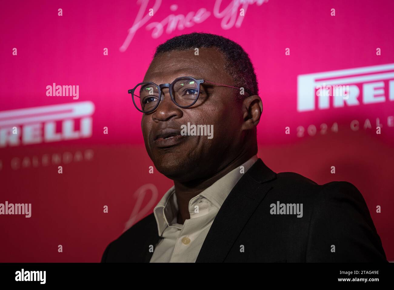London, UK. 30th November 2023. Marcel Desailly, French former professional footballer, arrives for the unveiling of the 2024 Pirelli Calendar by photographer Prince Gyasi at Magazine London venue. Credit: Guy Corbishley/Alamy Live News Stock Photo