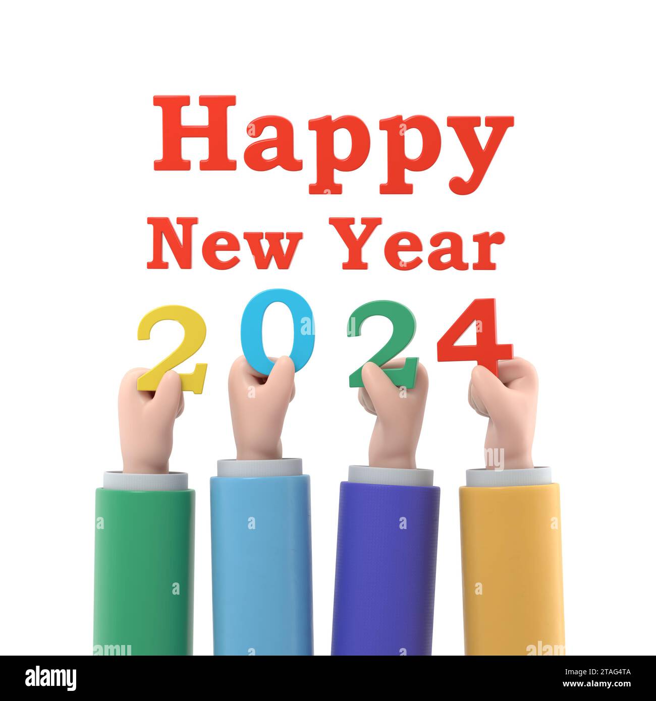 Happy New Year 2024. Team businessmen holding numbers 2024,and text