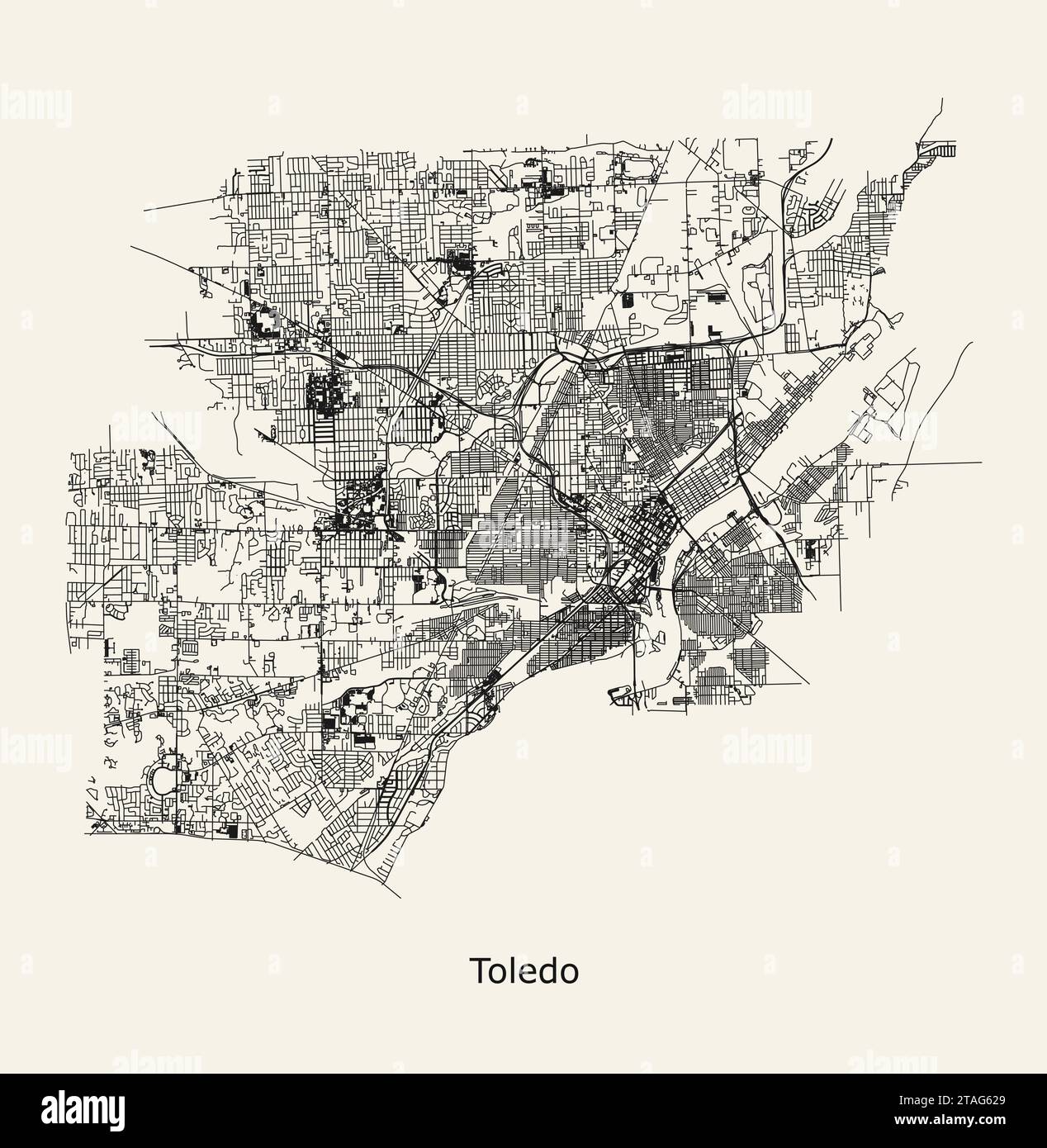 Vector city road map of Toledo, Ohio, USA Stock Vector Image & Art Alamy