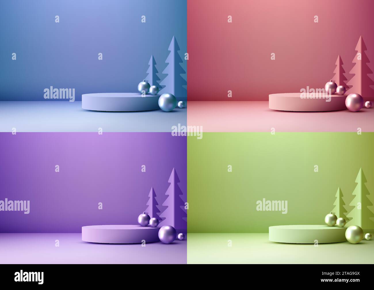 3D realistic christmas podium on a bright background with pine tree and ...