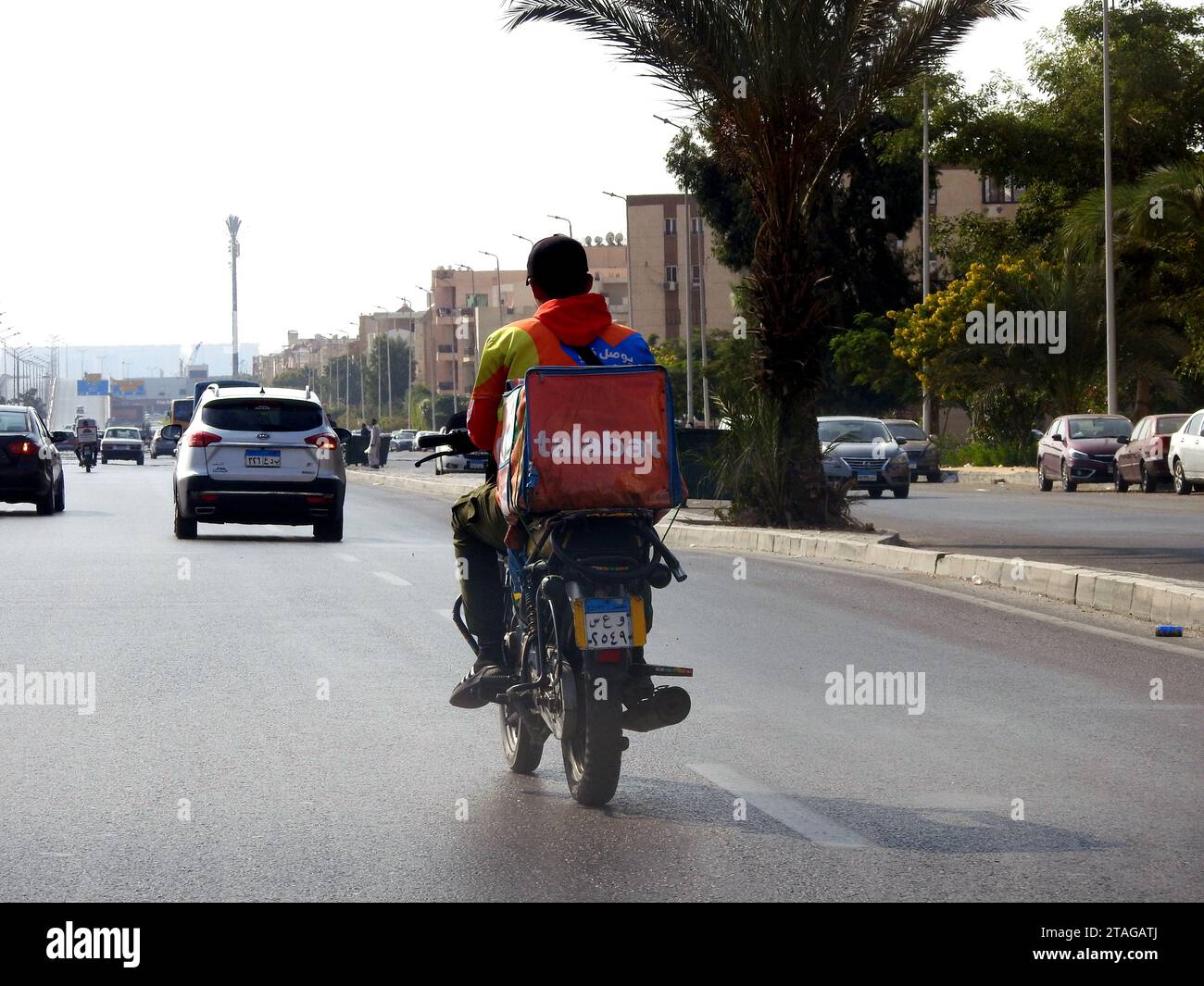 Cairo, Egypt, October 13 2023 Talabat motorcycle delivery service of