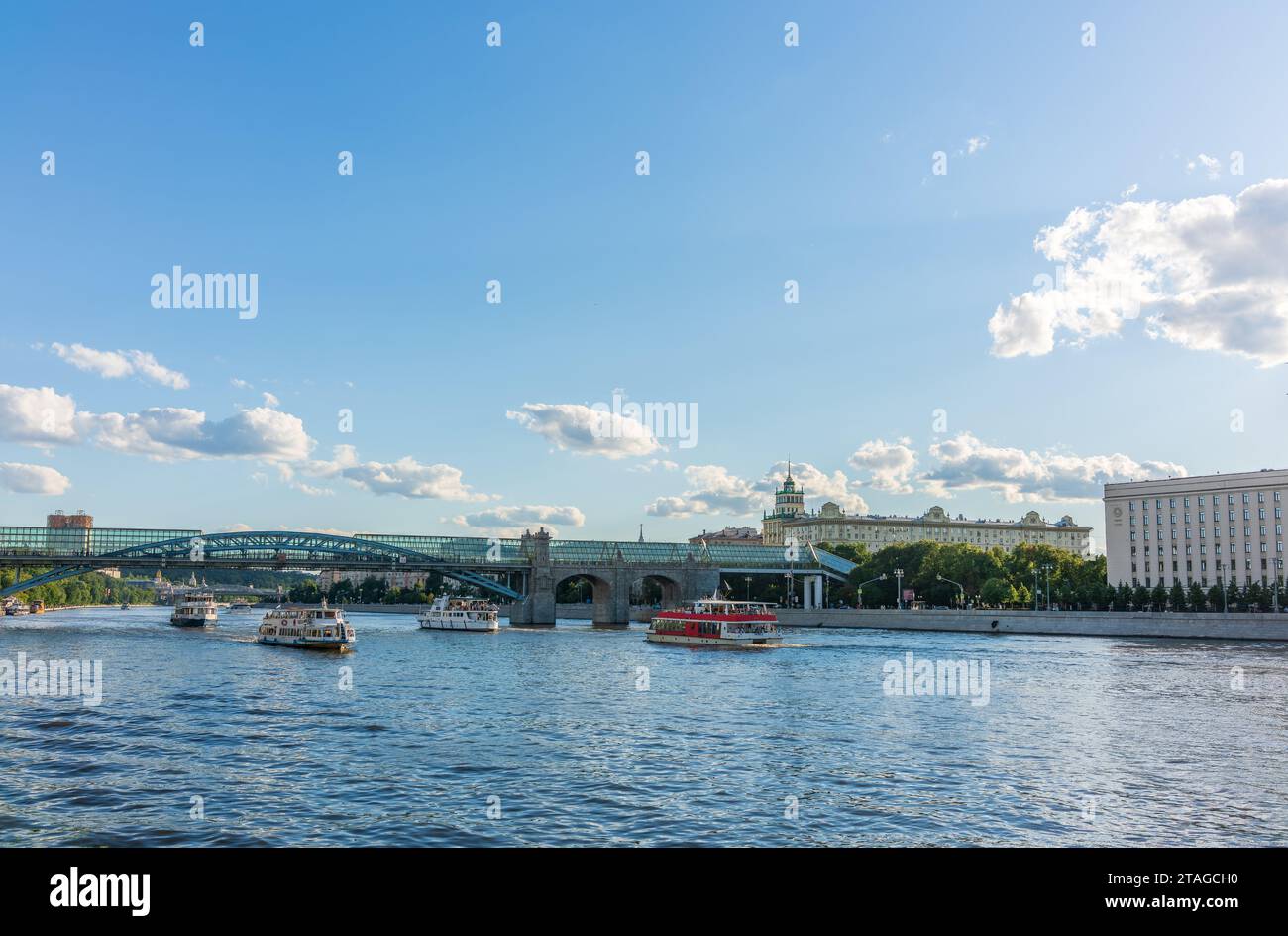 Moscow, Russia - July 30, 2022: View of the Moscow river embakment ...