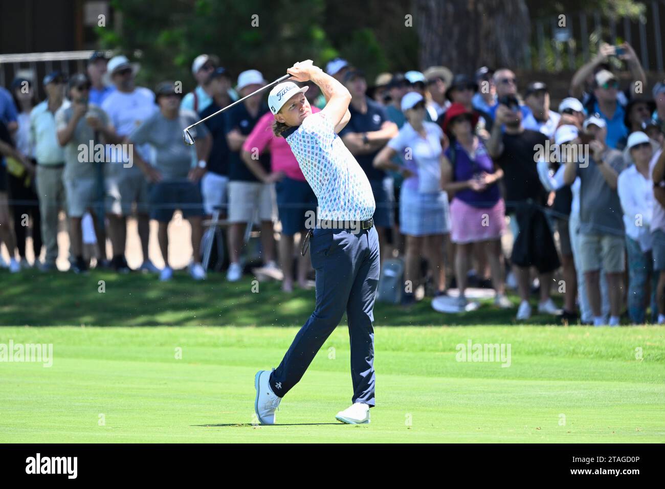 1st December 2023; The Australian Golf Club and The Lakes Golf Club, Sydney, New South Wales, Australia; ISPS HANDA Australian Open Round 2; Cameron Smith of Australia watches his shot from the fairway on the 1st hole Stock Photo