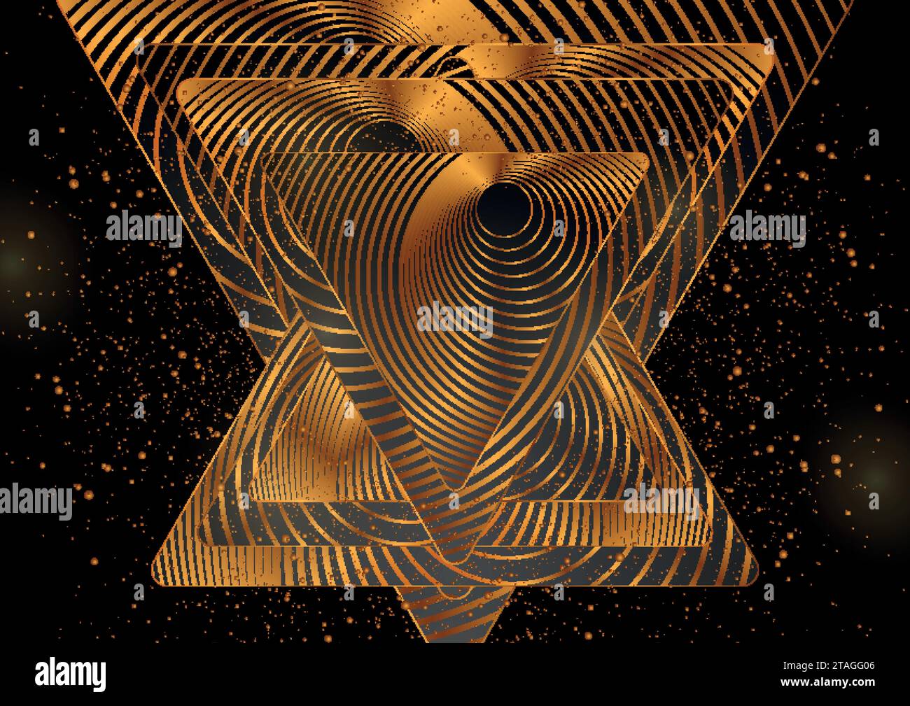 Black geometric triangles with golden circular design and dots abstract ...