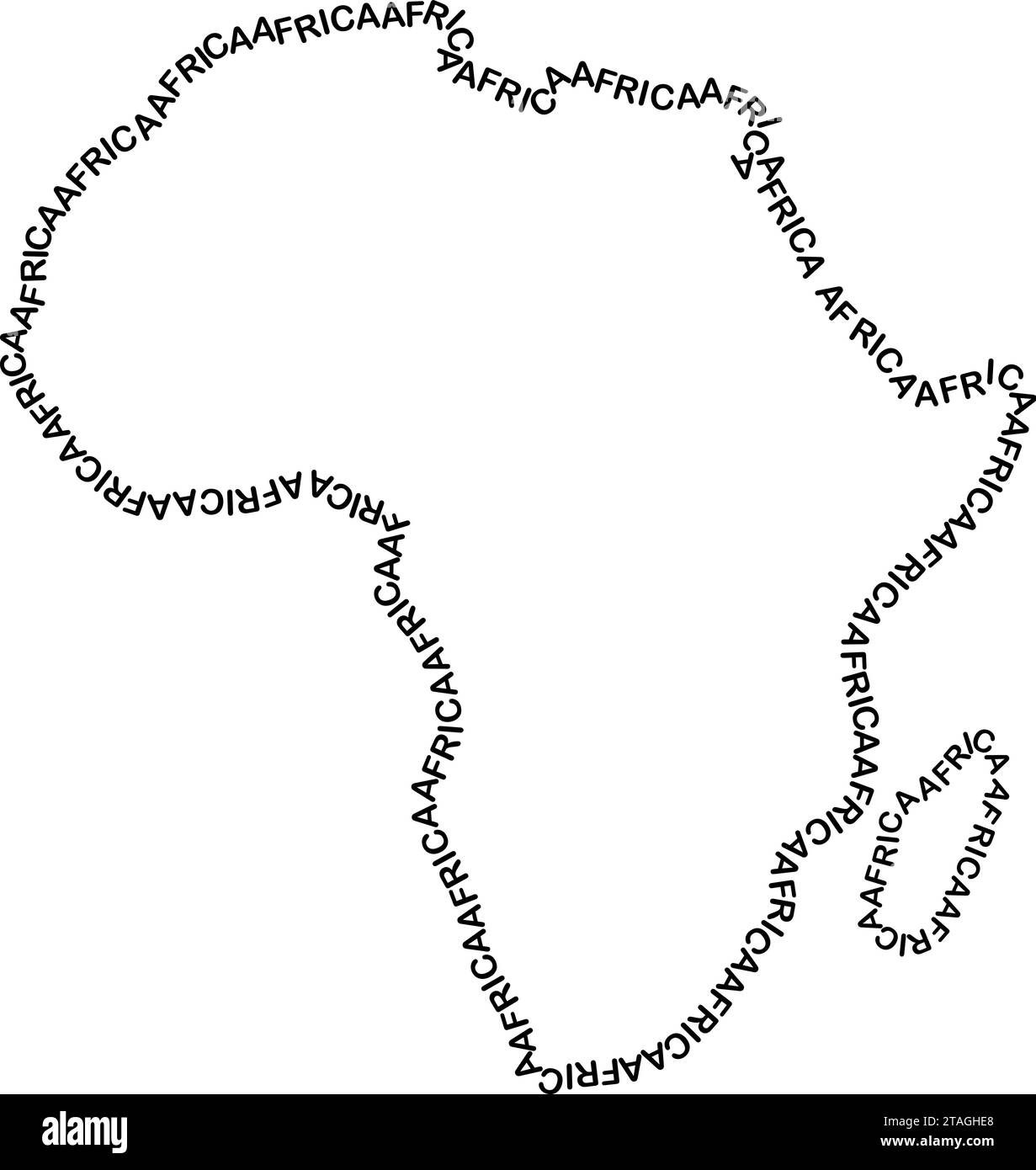 Africa map continent along contour of recurring english black words name Stock Vector