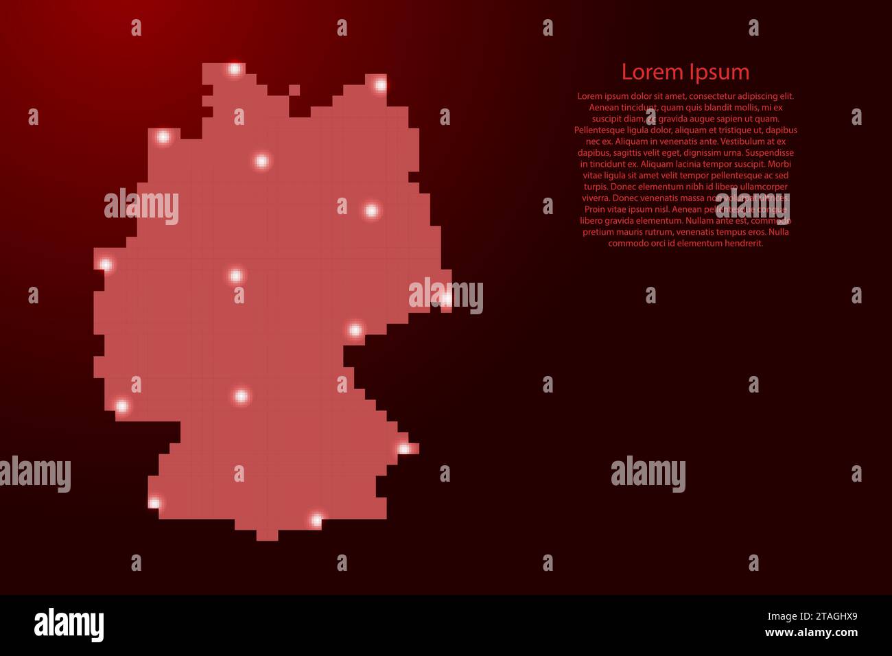 Germany map silhouette from red square pixels and glowing stars. Vector ...