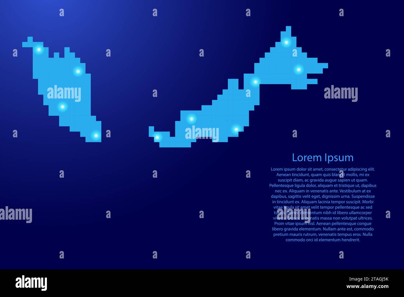 Malaysia map silhouette from blue square pixels and glowing stars ...