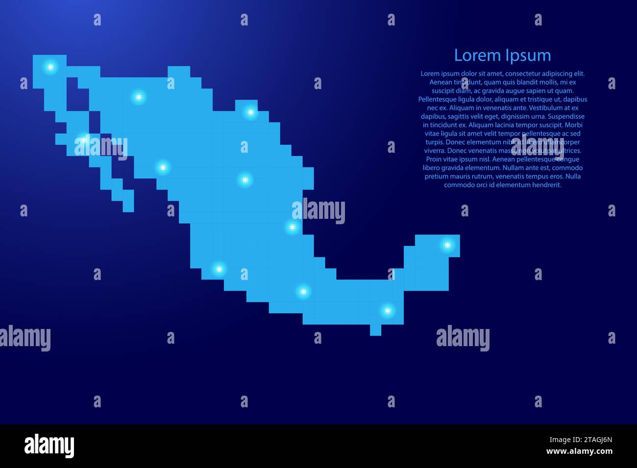 Mexico map silhouette from blue square pixels and glowing stars. Vector ...