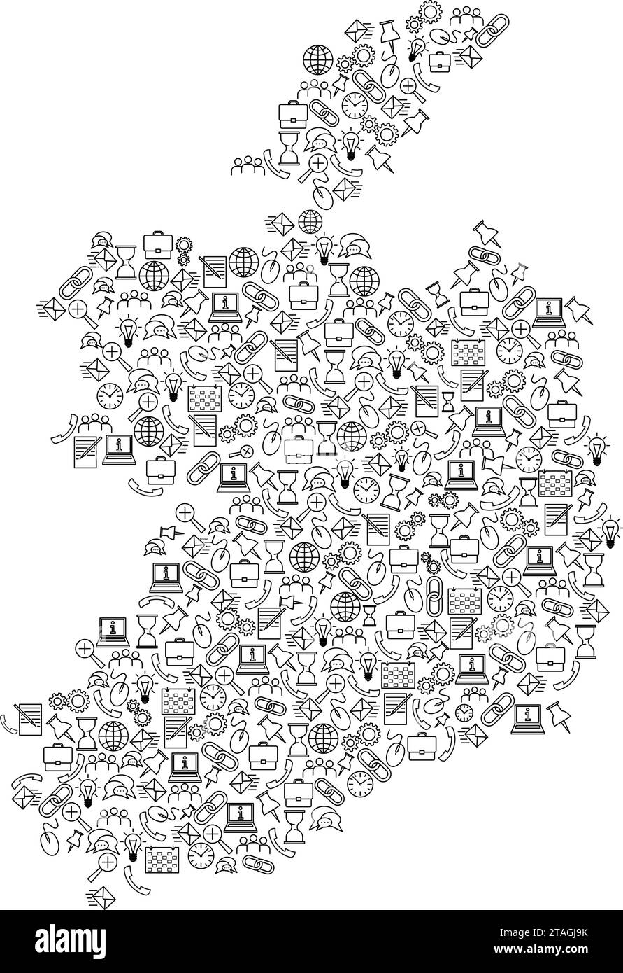 Ireland map from black pattern set icons of SEO analysis concept or development, business