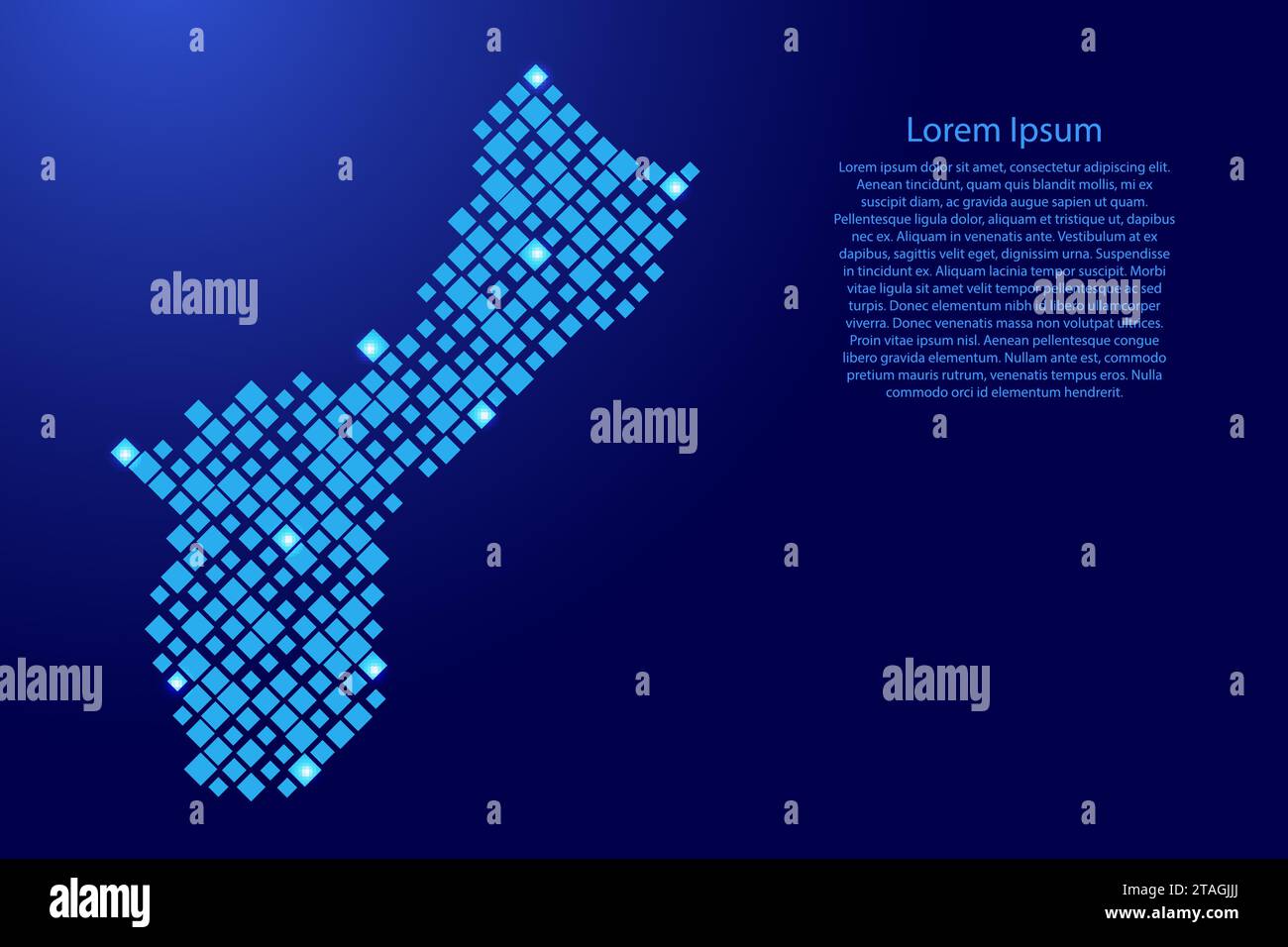 Djibouti map from blue pattern rhombuses of different sizes and glowing space stars grid. Vector illustration. Stock Vector