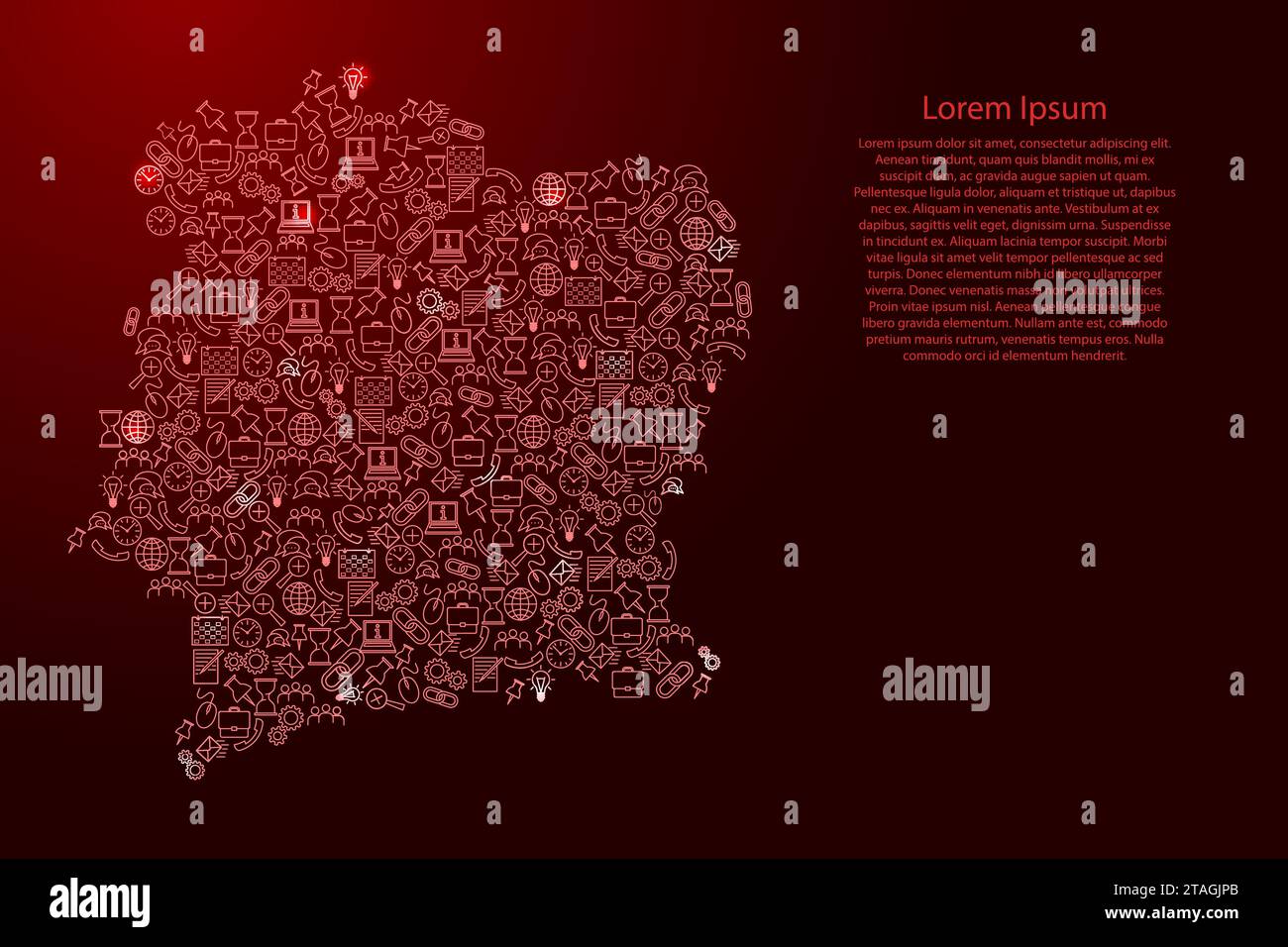 Ivory Coast map from red and glowing stars icons pattern set of SEO ...
