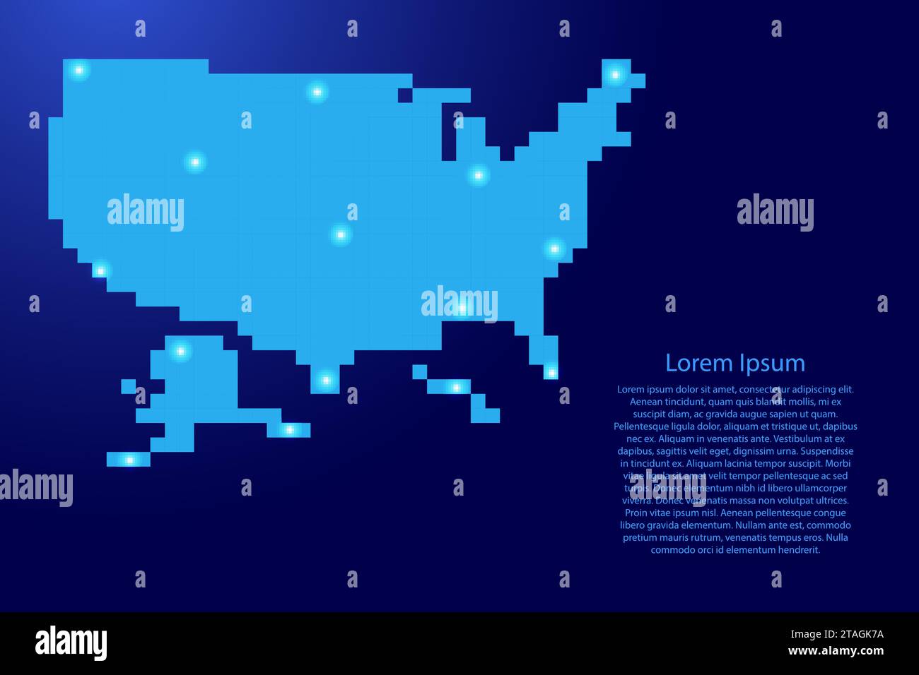 United States USA map silhouette - United States Usa Map Silhouette From Blue Square Pixels And Glowing Stars Vector Illustration 2TAGK7A 