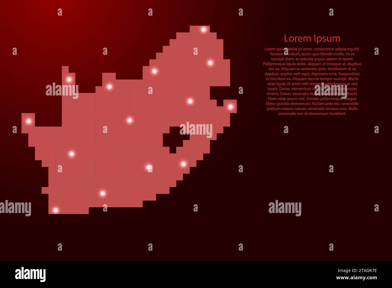 South Africa map silhouette from red square pixels and glowing stars ...