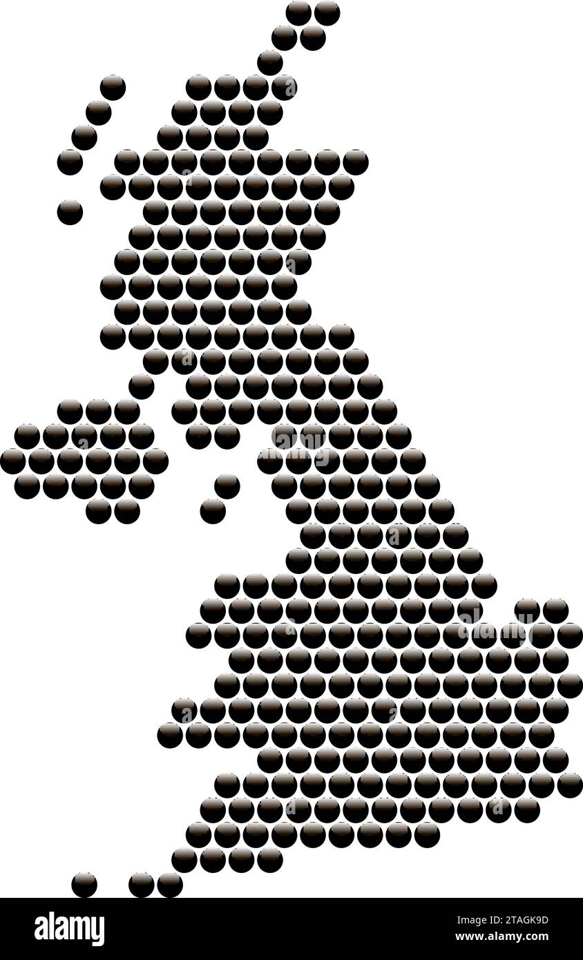 United Kingdom map from black glossy spheres 3d or volumetric balls abstract concept geometric shape. Vector illustration. Stock Vector