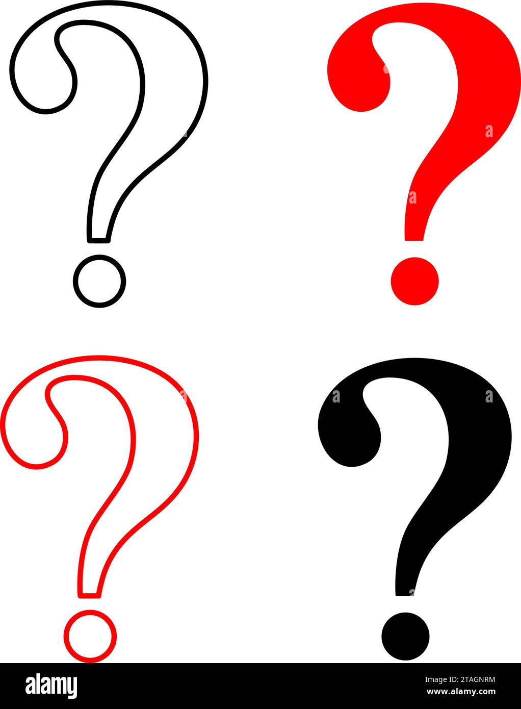 Large question mark, set of red and black symbols on white background ...