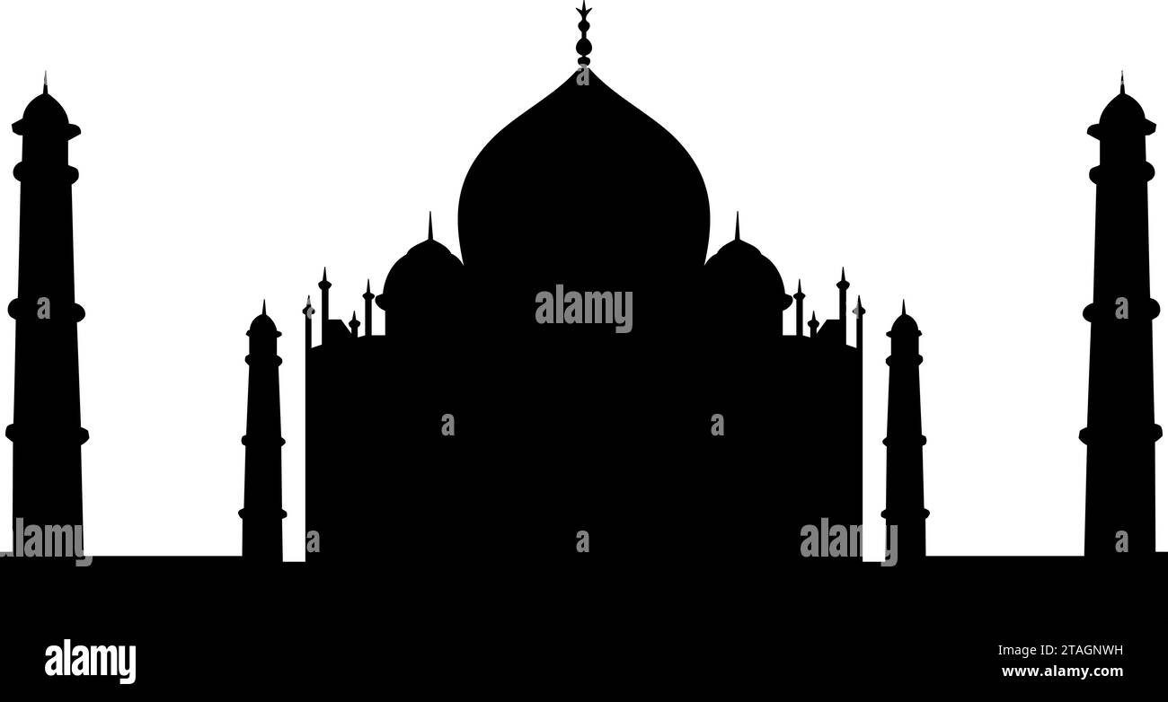 Krasnodar, Russian Federation – august 28, 2021: black silhouette of mausoleum-mosque of Taj Mahal, Crown of palaces Stock Vector
