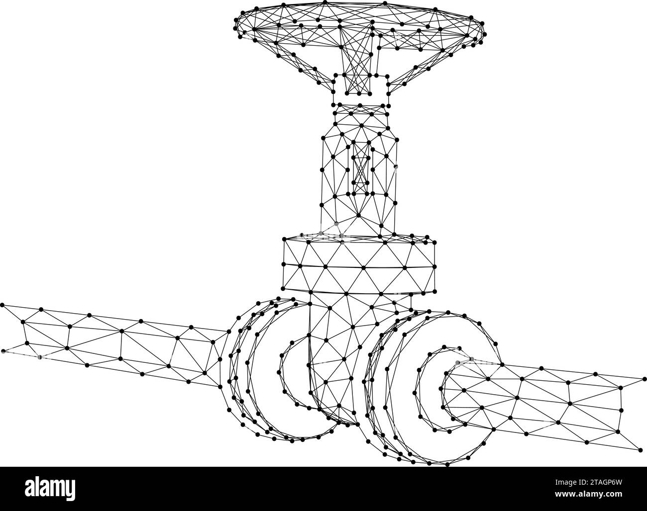 Petroleum gas pipeline, petrochemical production plant, valve propane pipeline, from abstract futuristic polygonal black lines and dots. Low poly conc Stock Vector