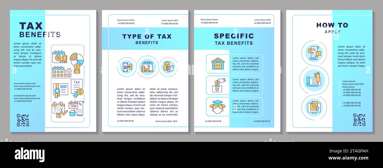 Tax benefits blue gradient brochure template Stock Vector