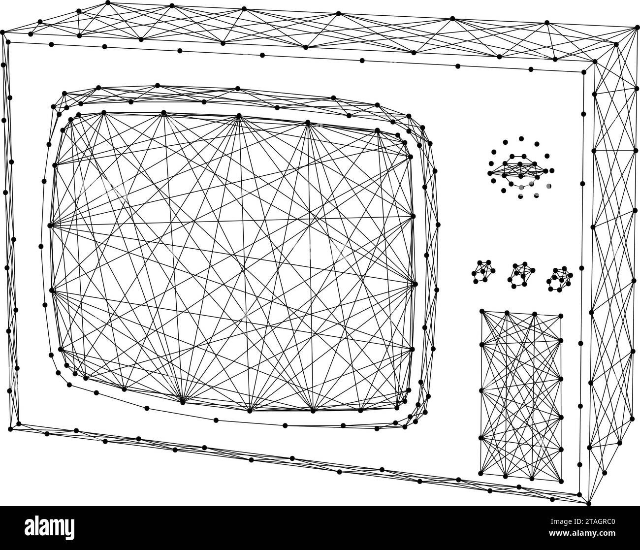 TV old with kinescope display, television, from abstract futuristic polygonal black lines and dots. Low poly concept. Vector illustration. Stock Vector