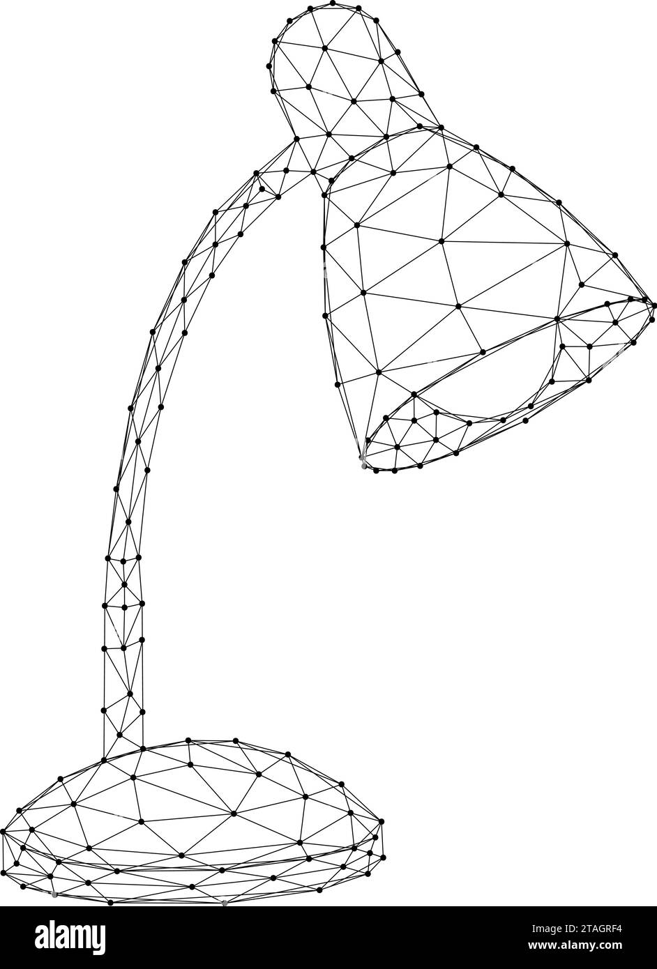 Table lamp, lamp with lampshade, from abstract futuristic polygonal black lines and dots. Vector