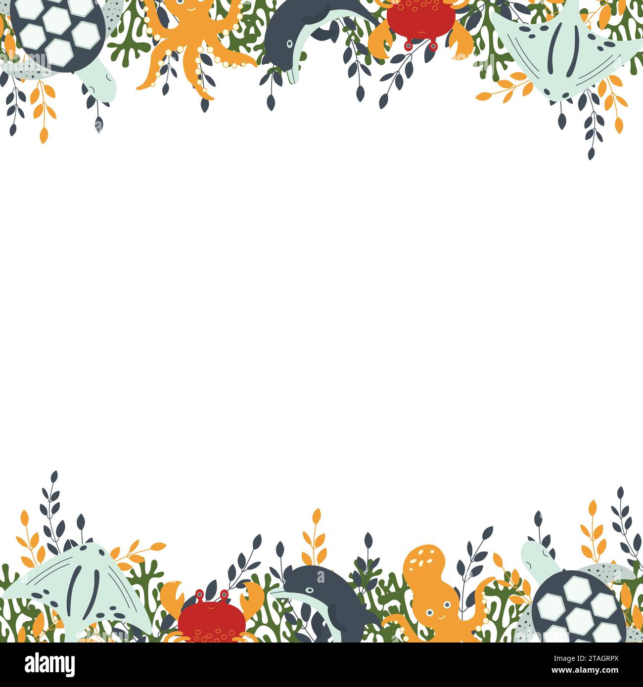 A composition template of marine inhabitants and plants, ideal for ...