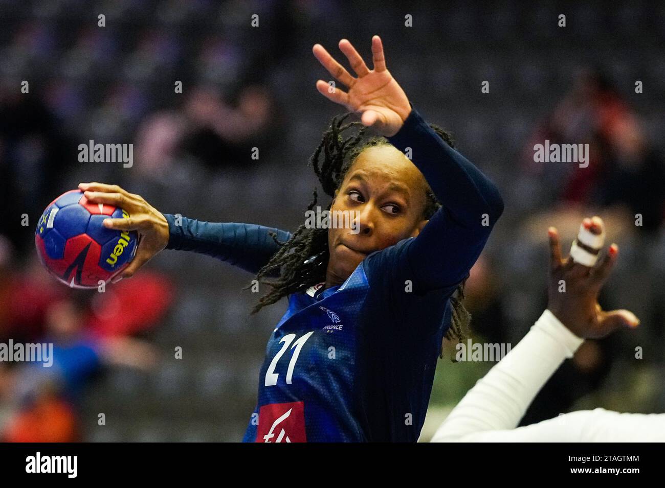 Stavanger 20231130.France's Orlane Kanor during the World Championship group stage match between France and Angola in the DNB Arena. Photo: Beate Oma Dahle / NTB Stock Photo