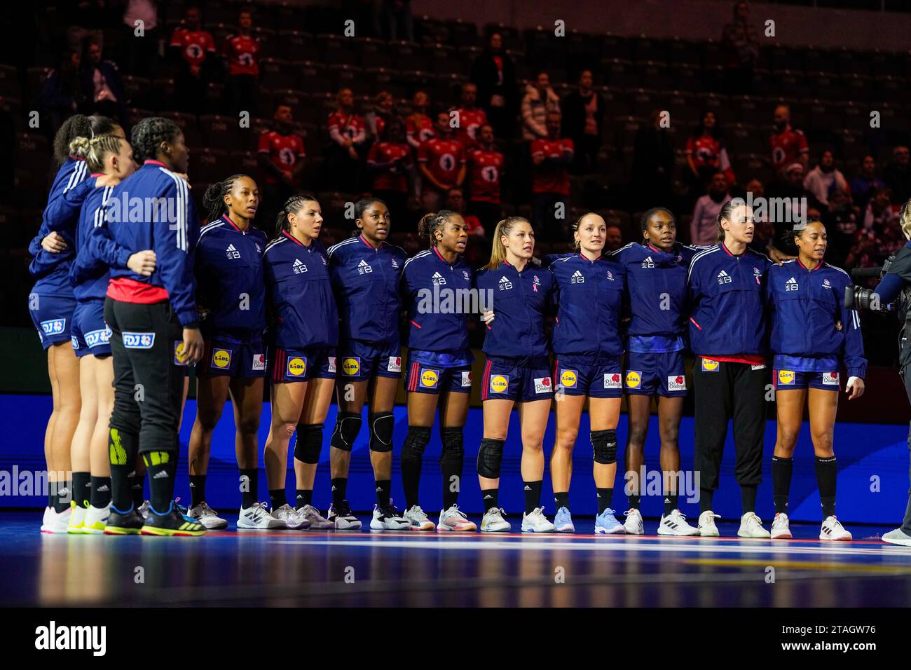Stavanger 20231130.France's team before the World Championship group stage match between France and Angola in the DNB Arena. Photo: Beate Oma Dahle / NTB Stock Photo