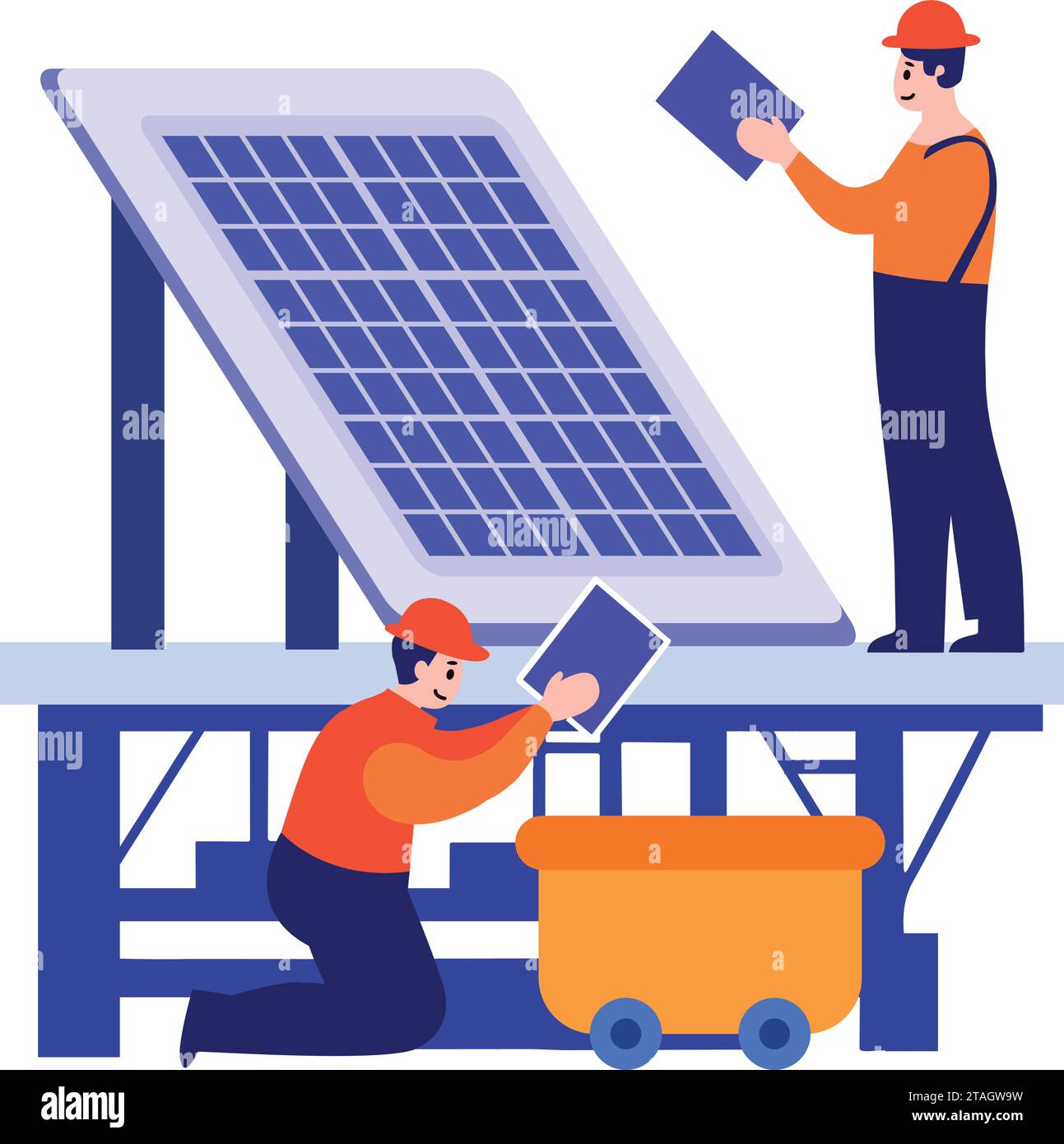 Hand Drawn Engineer installing solar cells in flat style isolated on ...