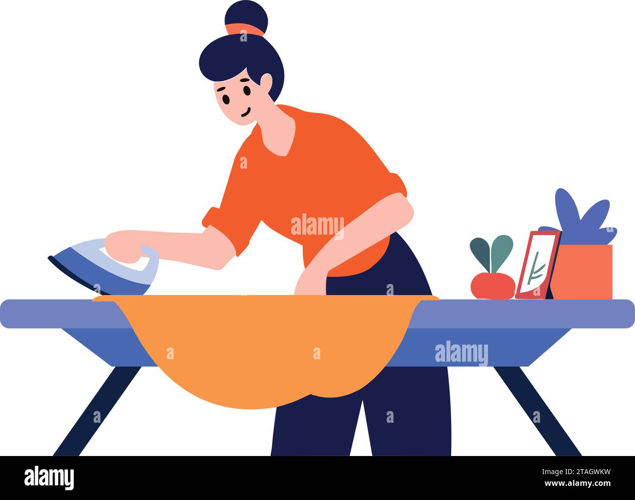 Hand Drawn Housewife ironing clothes in flat style isolated on background Stock Vector