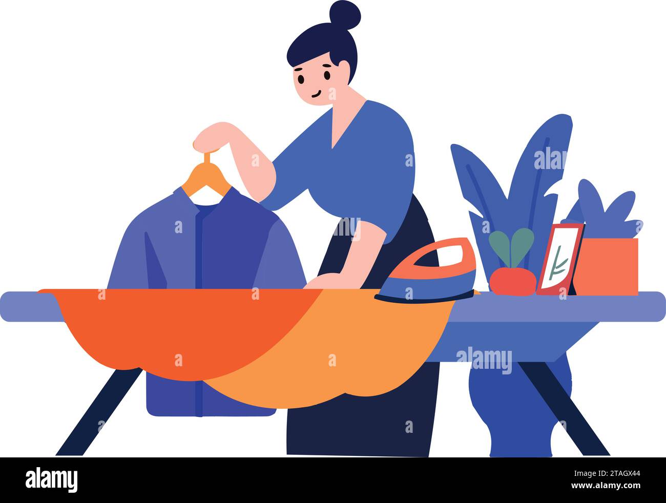 Hand Drawn Housewife ironing clothes in flat style isolated on background Stock Vector