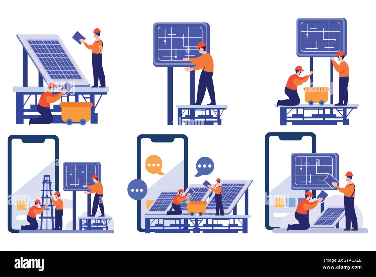 Hand Drawn Engineer installing solar cells in flat style isolated on ...