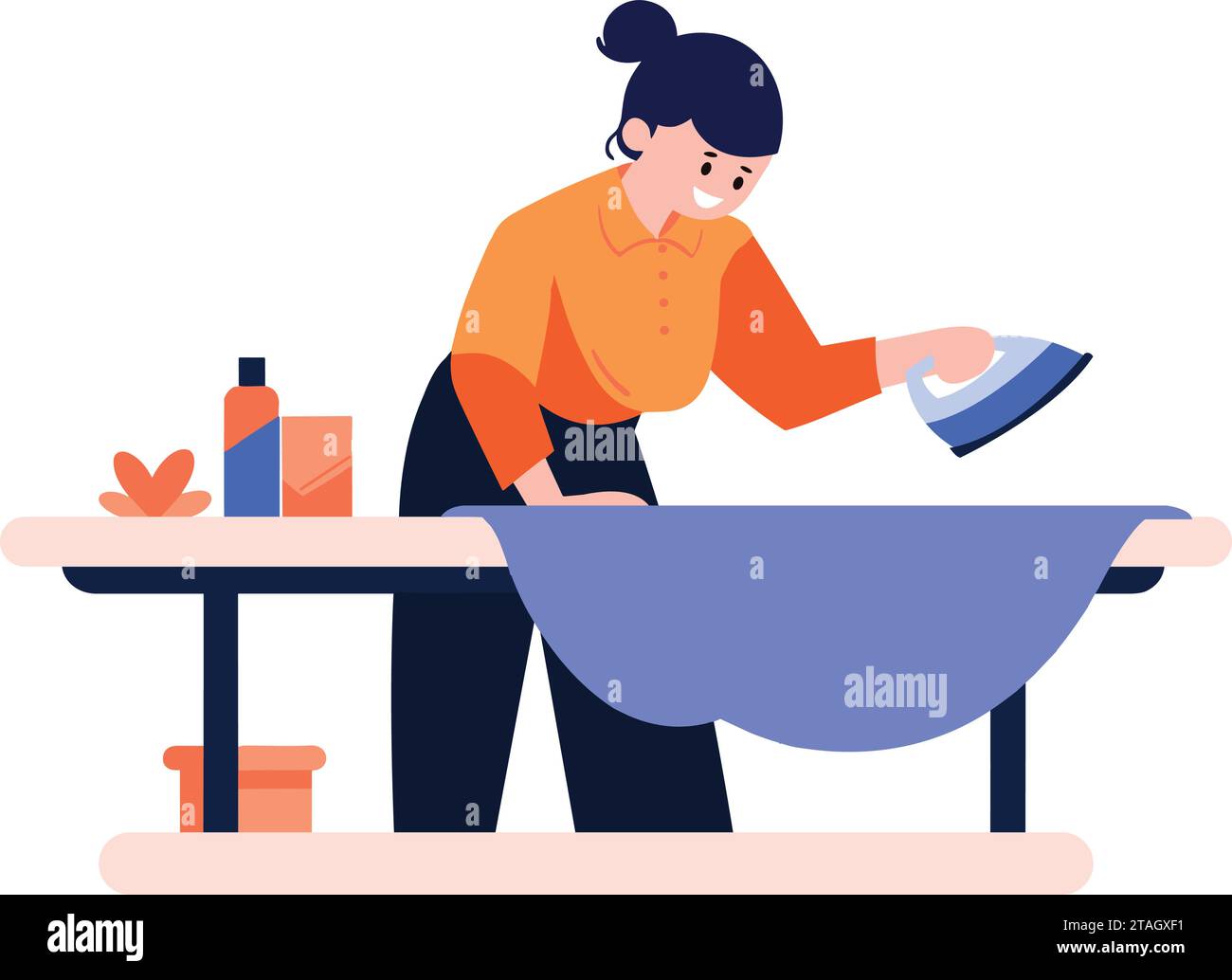Hand Drawn Housewife ironing clothes in flat style isolated on background Stock Vector