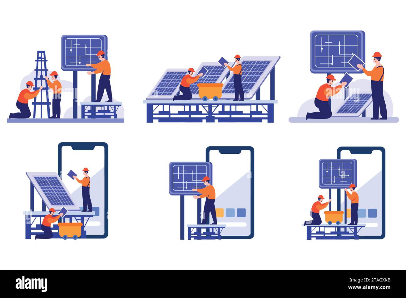 Hand Drawn Engineer installing solar cells in flat style isolated on ...