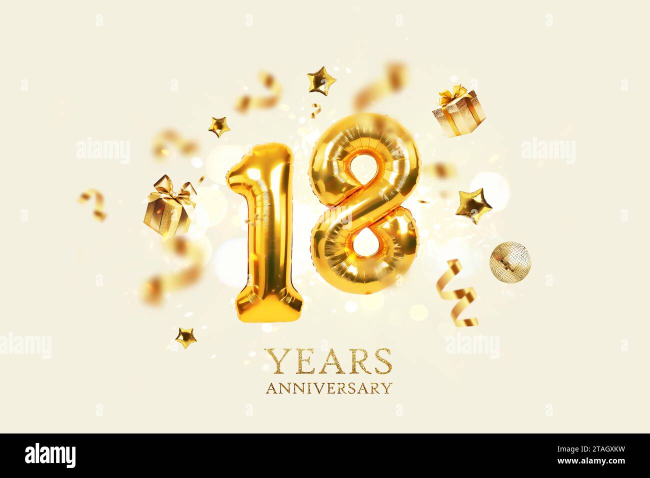 Gold festive balloons 18 years anniversary with golden confetti ...
