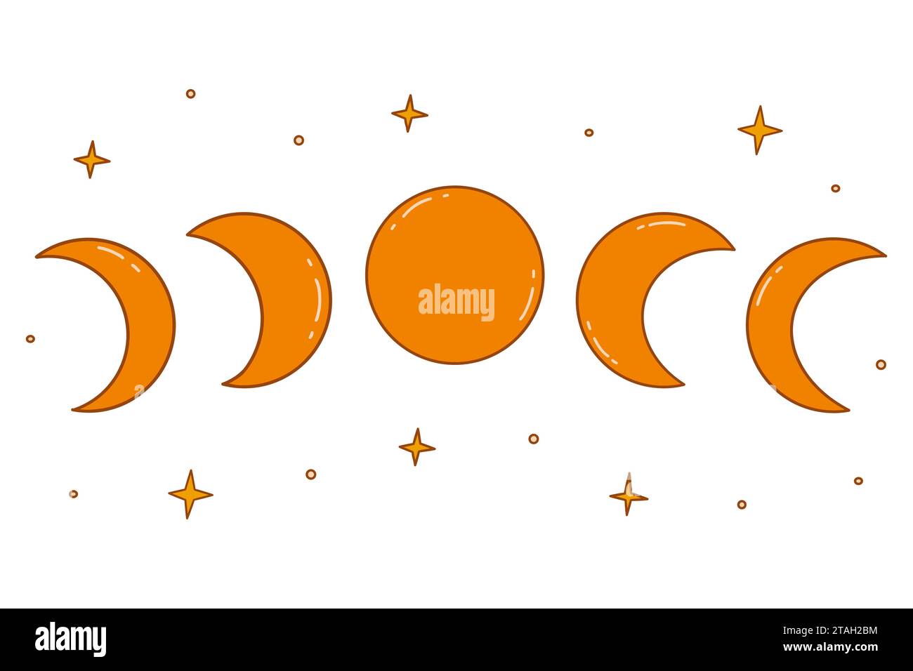 Phases of the moon, from waxing moon, full moon to waning moon. Stars