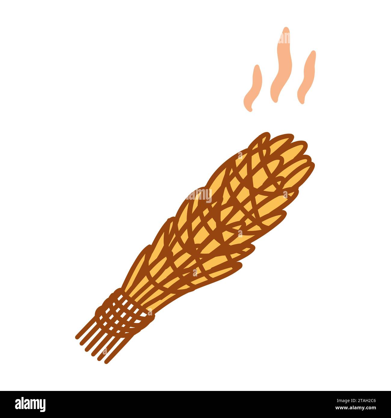 Steaming yellow bunch of sage herb. Element of energetic cleansing of